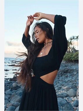 Free People Black V-Neck Maxi Dress